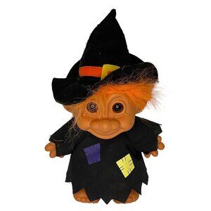 Halloween Russ Witch Troll Doll Black Orange Hair Costume Felt Hat No Broom